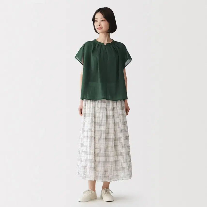[BUNJANG] Muji French Sleeve Blouse Green S / 무인양품 강연 프렌치 슬리브 블라우스 S 그린