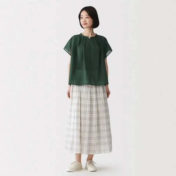 [BUNJANG] Muji French Sleeve Blouse Green S / 무인양품 강연 프렌치 슬리브 블라우스 S 그린