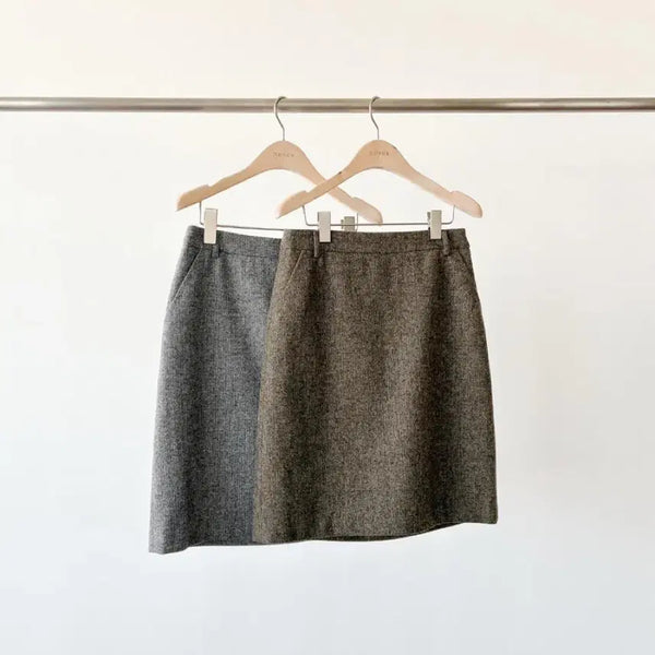 [BUNJANG] OUNCE Classic Herringbone Midi Skirt Brown / OUNCE 온스 클래식 헤링본 미디스커트, 브라운 S