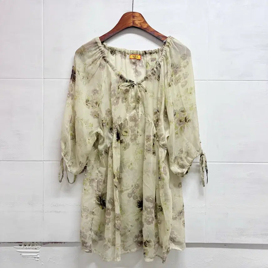 [BUNJANG] India See-through Flower Pattern Ethnic Blouse / INDIA 시스루 플라워 패턴 에스닉 블라우스 JPN