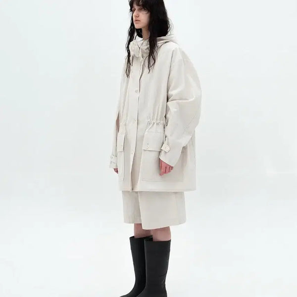 [BUNJANG] OHELLEN Linen Hooded Half Coat / 오브헤덴 린넨 후드 하프 코트