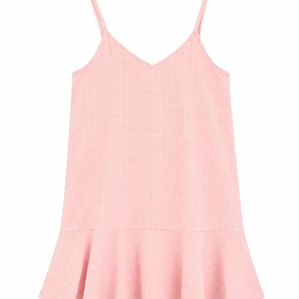 [BUNJANG] Checkered Bustier Blouse Dress Pink / 체크 뷔스티에 블라우스 원피스 핑크 55-66