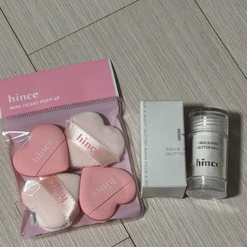 [BUNJANG] hince Mini Heart Puff Set + Face & Body Glitter Bomb / 힌스 미니 하트 퍼프 4개입 + 페이스앤바디 글리터밤