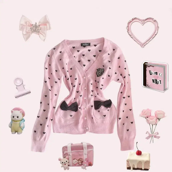 [BUNJANG] Lizlisa Ribbon Pink Cardigan / 리즈리사 리본 핑크 가디건 히메갸루 라떼 stc 진리 빈티지 엑시즈팜