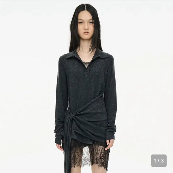 [BUNJANG] SERIC TWIST BUTTON TOP / CHARCOAL / 세릭 TWIST BUTTON TOP / CHARCOAL