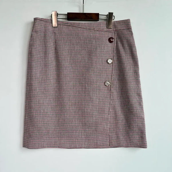 [BUNJANG] SI Check Linen Button Wrap Skirt (Size 77) / SI 체크 린넨 버튼 단추 랩 스커트 (77)
