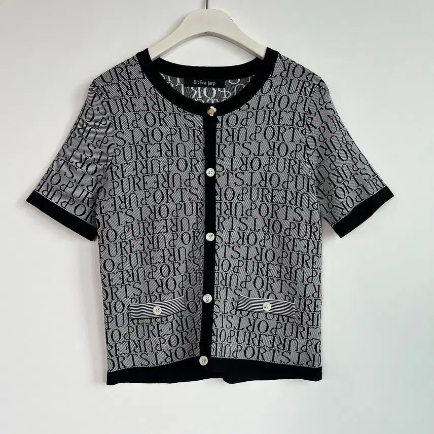 [BUNJANG] B'Era Jarp Logo Pattern Short Sleeve Cardigan / B'Era Jarp 로고 패턴 반팔 가디건