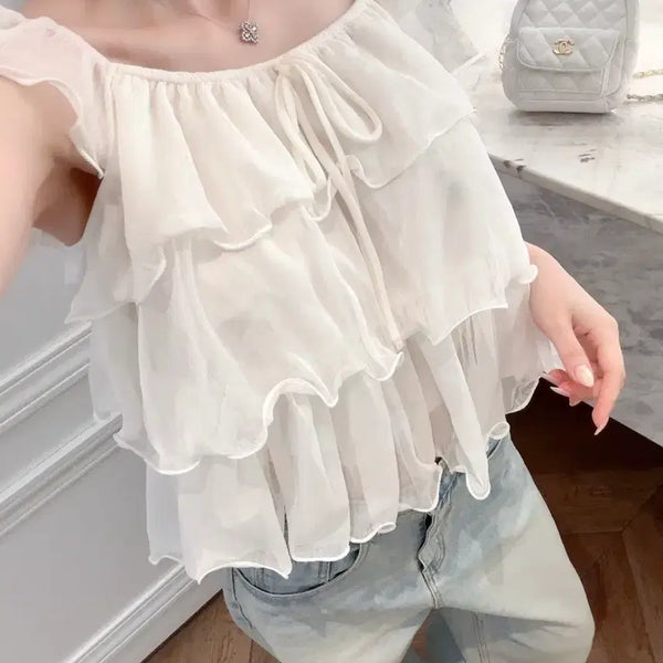 [BUNJANG] Chiffon Ruffle Blouse / 쉬폰캉캉 블라우스