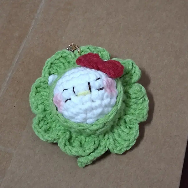 [BUNJANG] Handmade Knitted Kitty Four-Leaf Clover Keychain / 뜨개질 키티네잎클로버키링