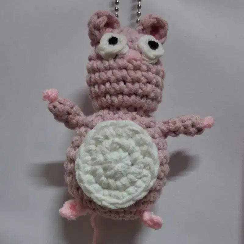 [BUNJANG] Handmade Pink Hamster Knit Keychain / 보우뜨게키링