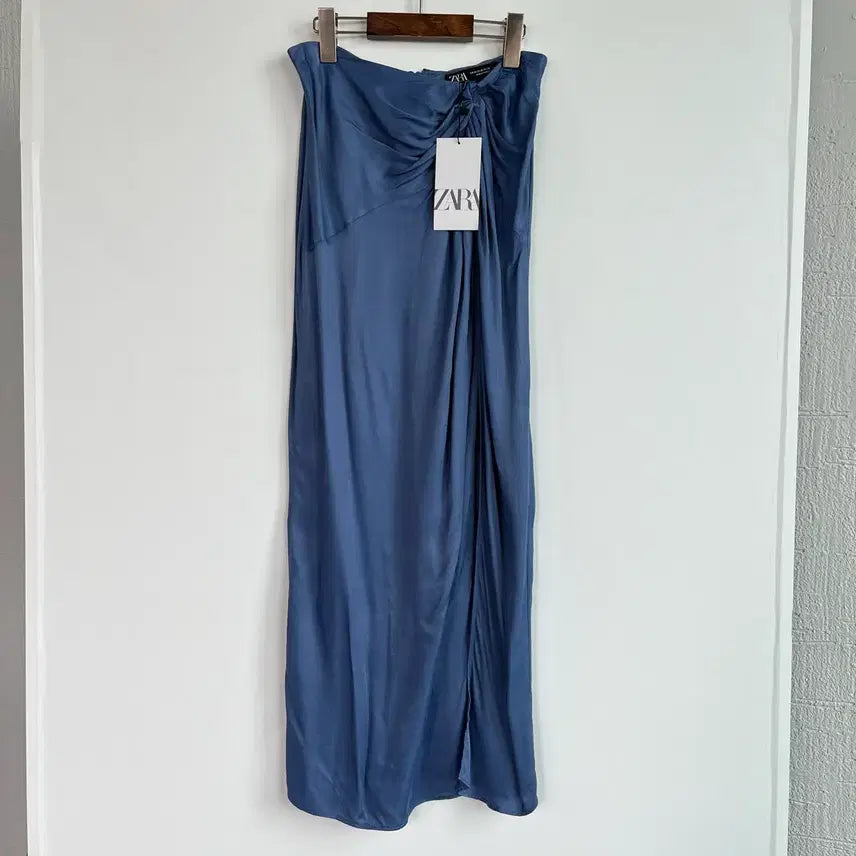 [BUNJANG] Zara Blue Satin Draping Slit Skirt XS / (새상품) 자라 블루 새틴 드레이핑 트임 슬릿 스커트 XS