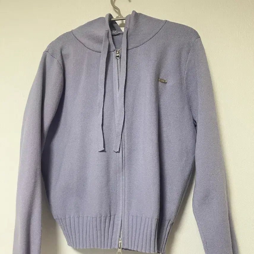 [BUNJANG] Purple Pendant Silver Patch Knit Hooded Zip-Up / 새상품) 펜던트 은장 패치 보라 퍼플 니트 후드집업