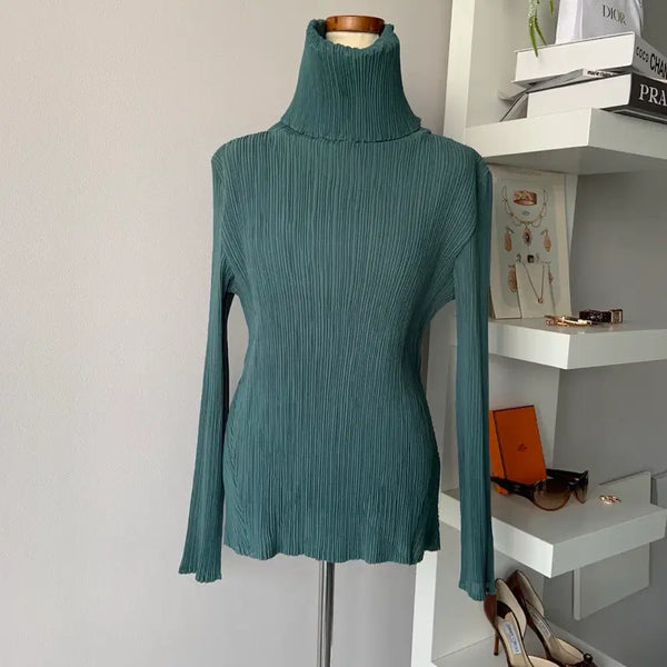 [BUNJANG] Pleated Turtleneck Long Sleeve Top / 플리츠 터틀넥 롱슬리브