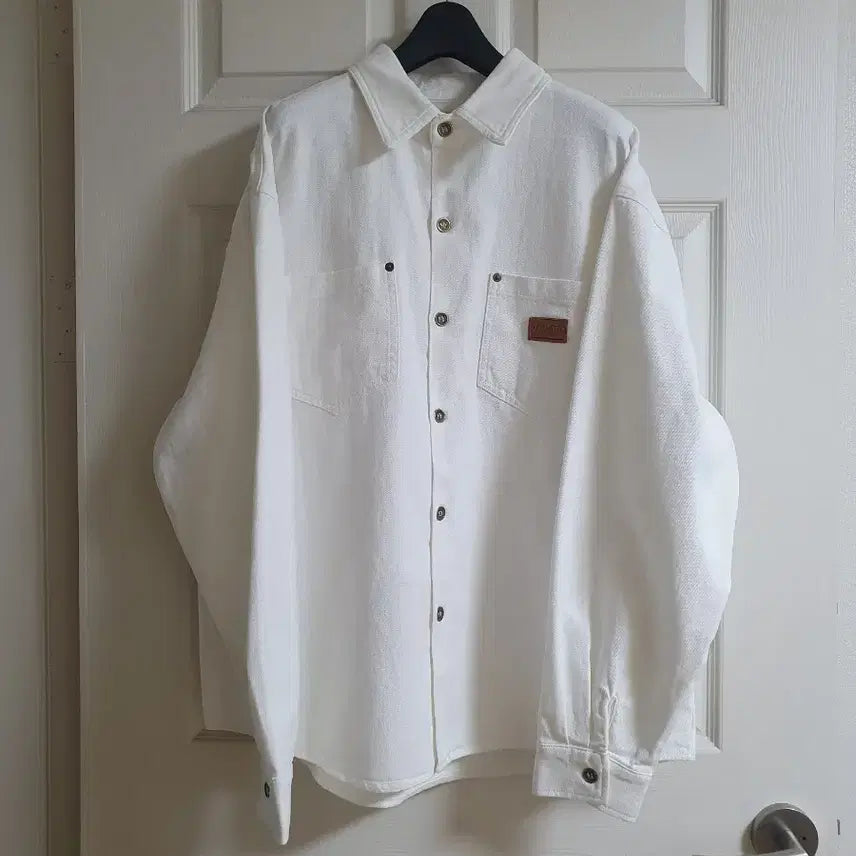 [BUNJANG] Denim Cotton Boxy Fit Shirt White / 데님 면 박시 남방 화이트