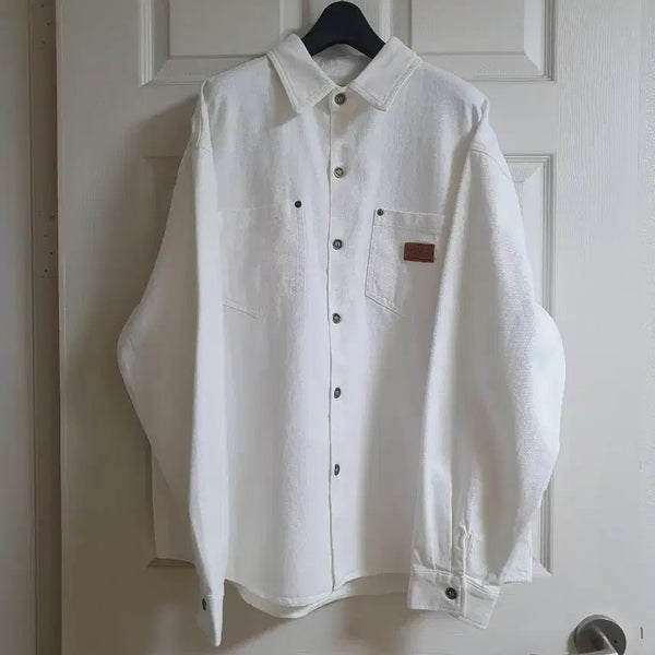 [BUNJANG] Denim Cotton Boxy Fit Shirt White / 데님 면 박시 남방 화이트