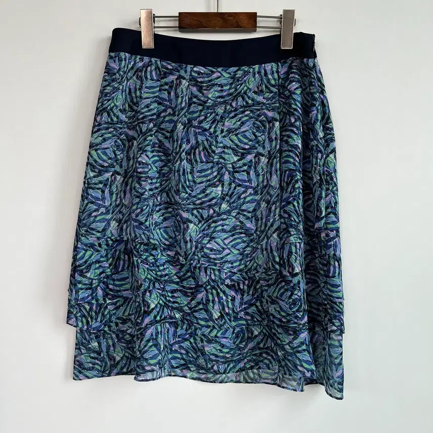 [BUNJANG] Joinus Blue Pattern Chiffon Layered Midi Skirt Size 55 / 조이너스 블루 패턴 쉬폰 레이어드 미디 스커트 55