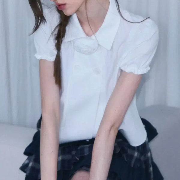 [BUNJANG] Rosey Franz Button Bell Cotton Blouse Shirt White / 로제프란츠 Button Bell Cotton Blouse 셔츠 화이트