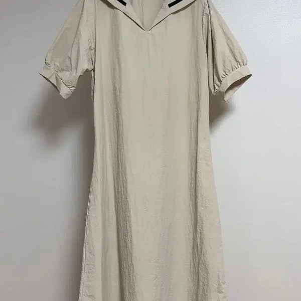 [BUNJANG] Beige Sailor Collar Long Dress / 베이지 세일러 카라 원피스