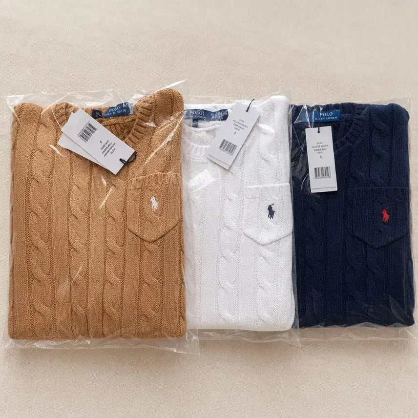 [BUNJANG] Polo Ralph Lauren Cable Pocket Short Sleeve Knit Top / 폴로 랄프로렌 케이블 포켓 반팔 니트 네이비/베이지/화이트 새상품