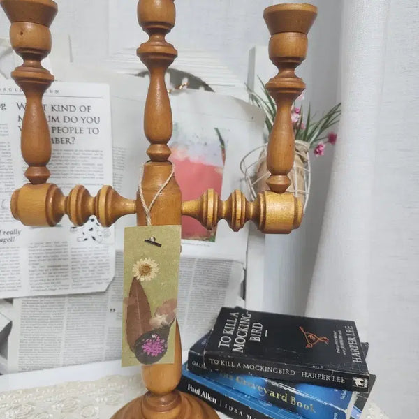 [BUNJANG] Vintage Wooden 3-Branch Candlestick / 빈티지 원목촛대 3구