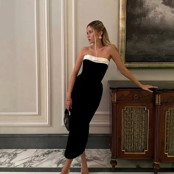 [BUNJANG] Black and White Tube Top Midi Dress / [해외아뜰리에제작] 블랙 앤 화이트 튜브탑 미디 드레스 / 스냅드레스