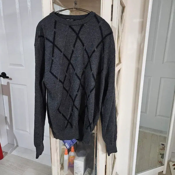 [BUNJANG] Greenjoy Argyle Wool Knit Sweater - Grey / 그린조이 울 아가일 니트 그레이