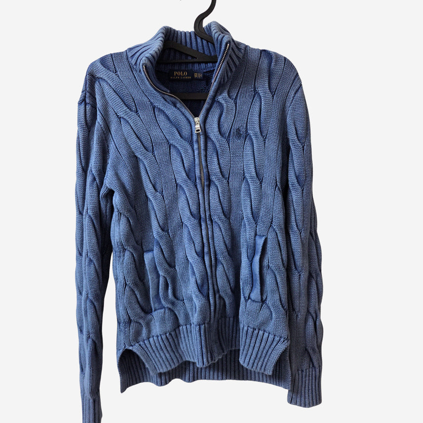 [BUNJANG] Polo Ralph Lauren Washed Cable Knit Zip-Up XS / 폴로 랄프로렌(Polo Ralph Lauren) 워싱 케이블 니트 집업 XS