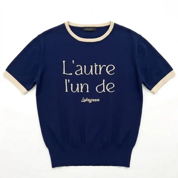 [BUNJANG] Women's Lake Grove Navy Short Sleeve Knit / 여성F/ 레이크그로브 네이비 반팔 니트 빈티지킹