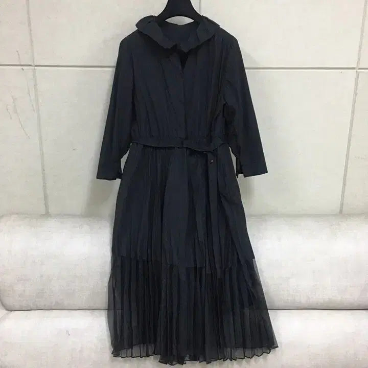 [BUNJANG] Black Pleated Elbow-Sleeve Long Dress / 블랙  플리츠 바스락 칠부소매 롱원피스