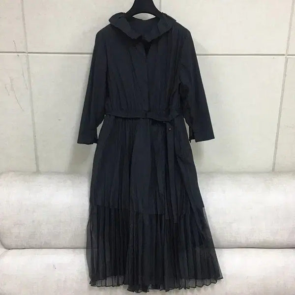 [BUNJANG] Black Pleated Elbow-Sleeve Long Dress / 블랙  플리츠 바스락 칠부소매 롱원피스