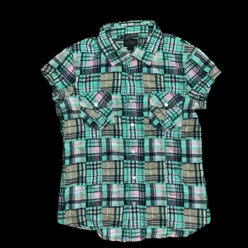 [BUNJANG] Levi's Check Short-Sleeve Shirt Mint Core / 리바이스 체크 반팔 셔츠 민트코어