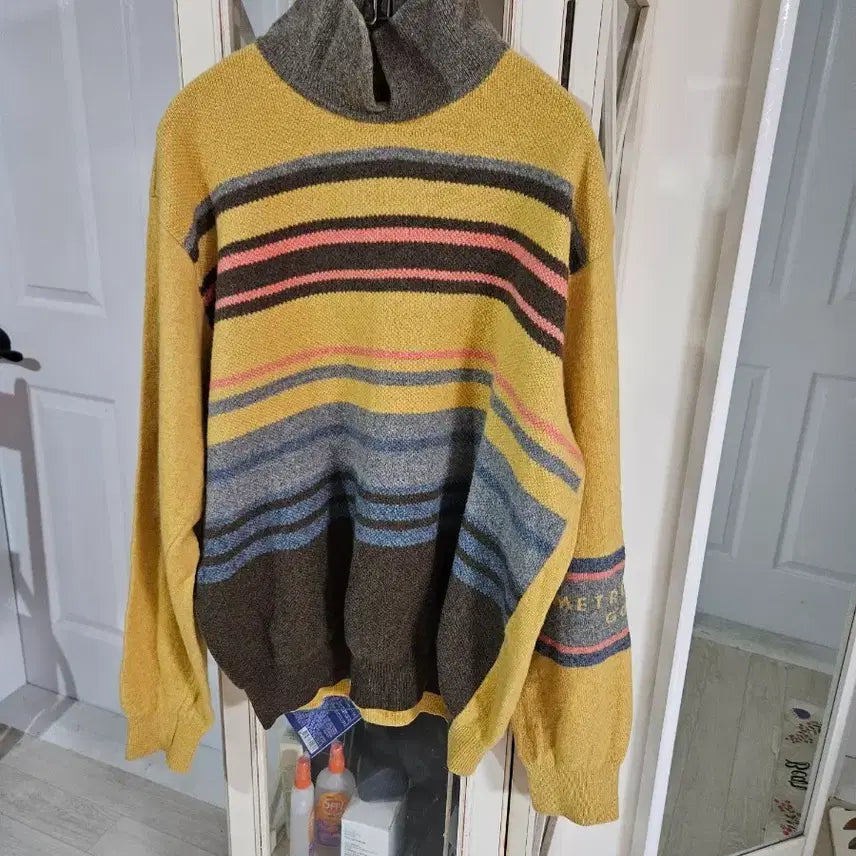 [BUNJANG] Greenjoy Yellow Stripe Knit Sweater / 그린조이 스웨터 옐로우 스트라이프