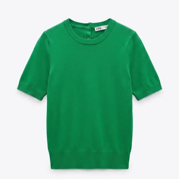 [BUNJANG] Zara S Women's Green Short Sleeve Knit Vintage / 여성S/ 자라 반팔 니트 그린 빈티지킹