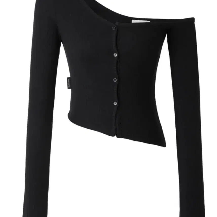 [BUNJANG] Third Time One Shoulder Button T-Shirt Black / 쓰리타임즈 원숄더 버튼 티셔츠 블랙