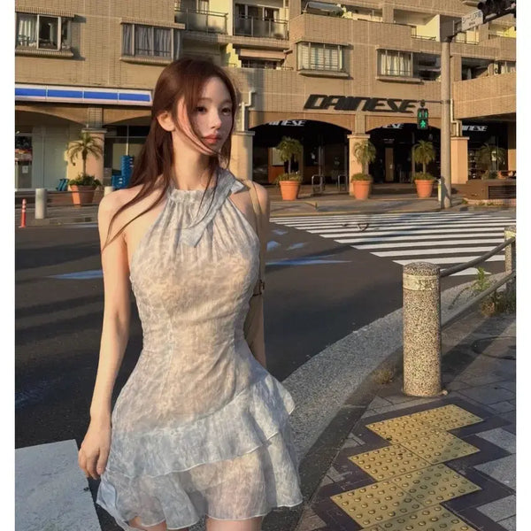 [BUNJANG] KindaMe Halterneck Chiffon Mini Dress Sky Blue / [재입고X] 카인다미 홀터넥 쉬폰 원피스 스카이블루-S