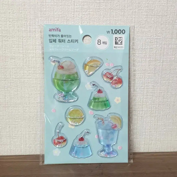 [BUNJANG] Daiso Cream Soda Melon Soda Water Sticker with Sequins / * (마지막 1개) 다이소 워터 스티커 입체 스팽글 크림소다 메론소다 봉봉드롭 아미파 다꾸 문구