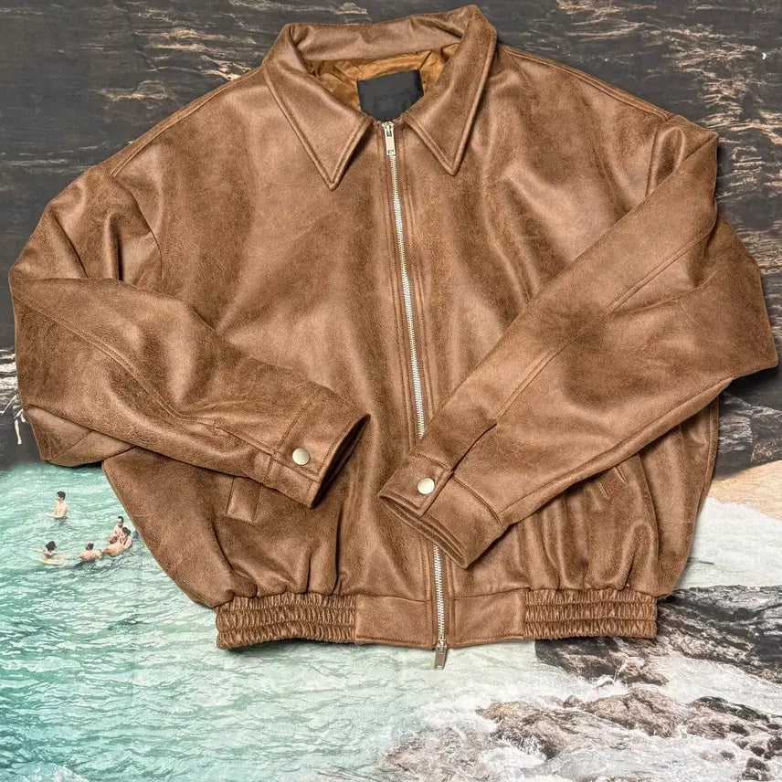 [BUNJANG] Black Moment Vegan Suede Oversized Minimalist Zip-Up Jacket - Brown L / 블랙모먼트 비건 스웨이드 오버핏 미니멀 인시전 스트레이트 집업 자켓 / 브라운 L