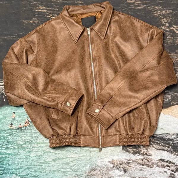 [BUNJANG] Black Moment Vegan Suede Oversized Minimalist Zip-Up Jacket - Brown L / 블랙모먼트 비건 스웨이드 오버핏 미니멀 인시전 스트레이트 집업 자켓 / 브라운 L