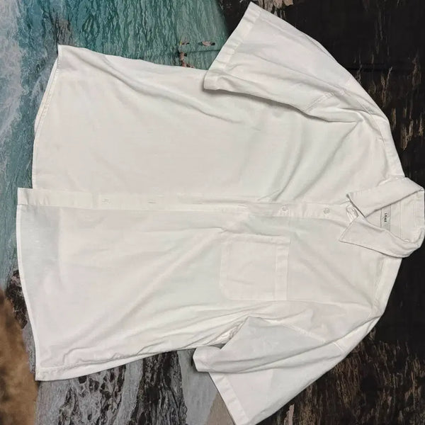[BUNJANG] L'air Linen Pocket Oversized Short Sleeve Shirt White XL / 르아르 린넨 포켓 오버핏 반팔 셔츠 / 화이트 XL