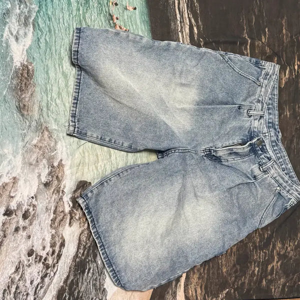 [BUNJANG] DIMITRYBLACK Bio-Washed Carpenter Bermuda Denim Pants - Light Blue (Size 3 / 34) / 디미트리블랙 바이오워싱 카펜터 버뮤다 데님 팬츠 / 라이트 블루 3(34)