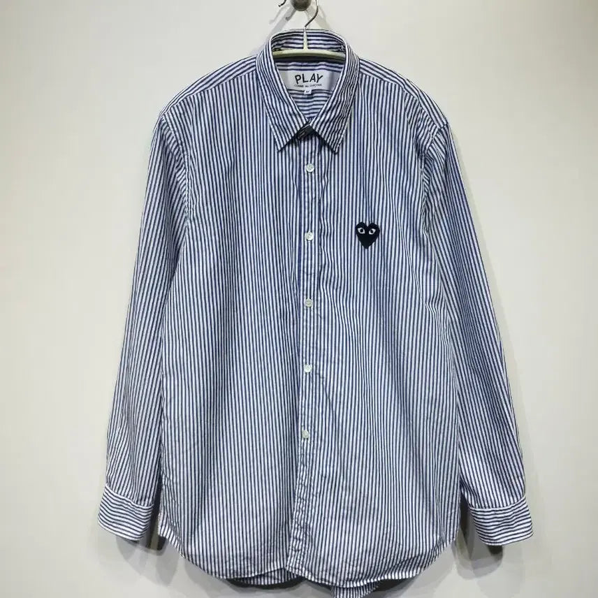 [BUNJANG] Comme des Garçons Black Patch Stripe Shirt / 꼼데가르송 블랙 와펜 스트라이프 셔츠