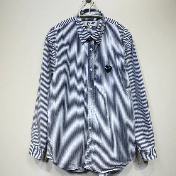 [BUNJANG] Comme des Garçons Black Patch Stripe Shirt / 꼼데가르송 블랙 와펜 스트라이프 셔츠