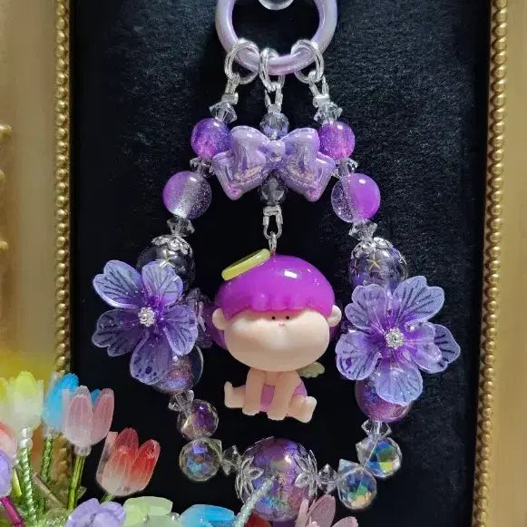[BUNJANG] Amaryllis Angel Mini Flower Keychain with Beads / 아마릴리스 수호천사 미니 꽃 키링