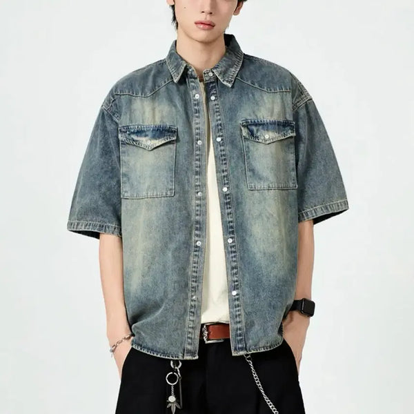 [BUNJANG] Dimitri Black Western Denim Short Sleeve Shirt M / [M] 디미트리블랙 웨스턴 데님 반팔셔츠