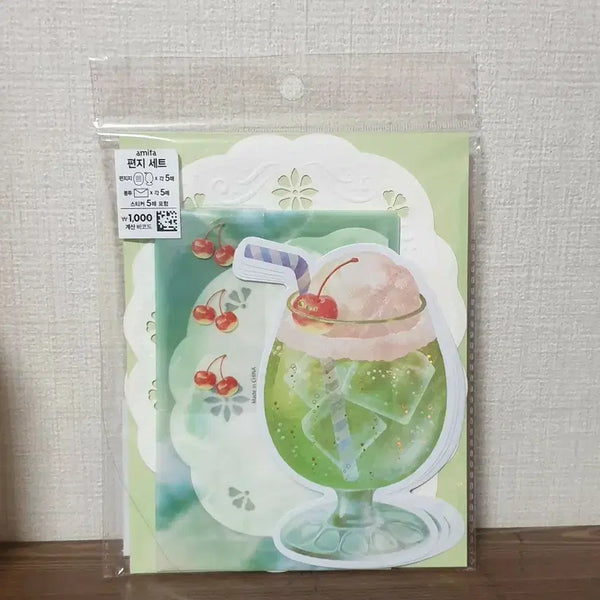 [BUNJANG] Daiso Melon Soda Cream Soda Lace Letter Paper Set (5 Sheets) / * (마지막 1개) 다이소 레이스 편지지 세트 (5매입) 메론소다 크림소다 아미파 다꾸 문구