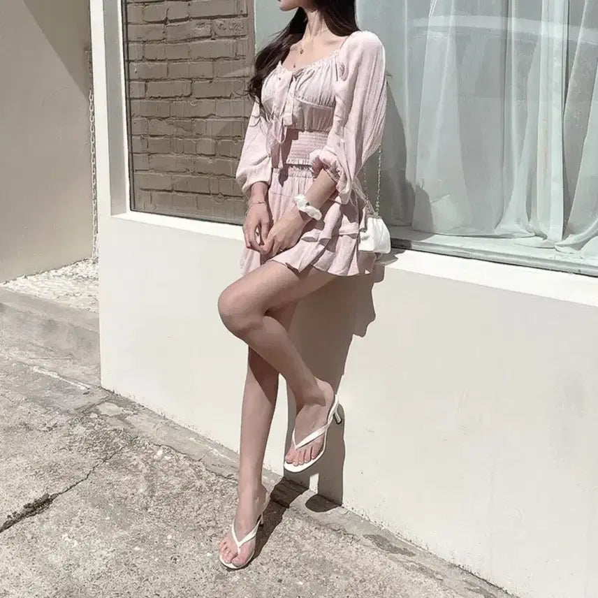 [BUNJANG] Pink Two-Piece Set Blouse and Skirt / 핑크 블라우스 치마 투피스 세트