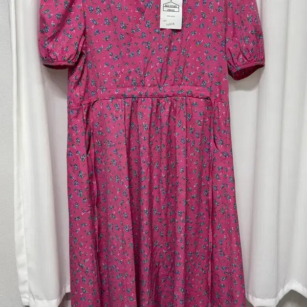 [BUNJANG] Floral Pattern Puff Sleeve Long Dress Pink / [새상품] 플로럴 패턴 퍼프 소매 원피스 핑크