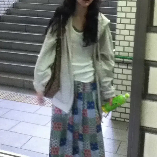 [BUNJANG] Vintage Mori Girl Aoi Yuu Patchwork Pattern Long Skirt / 빈티지 모리걸 아오이유우 패치워크 패턴 스커트