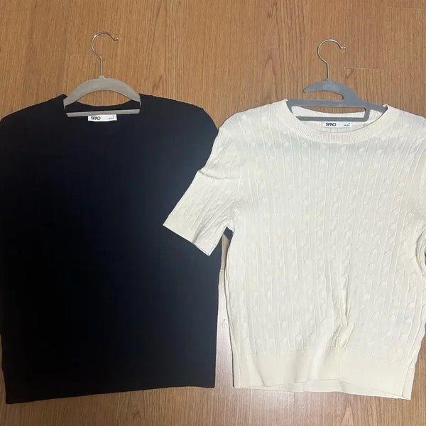 [BUNJANG] SPAO Knit Half-Sleeve T-Shirt (Ivory/Navy) / 스파오 니트 반팔 티셔츠 아이보리/네이비