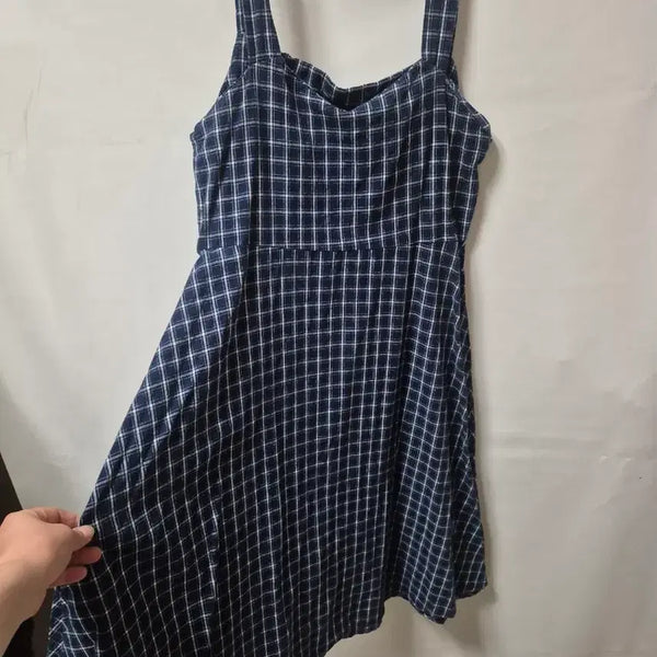 [BUNJANG] Navy Check Pattern M Size Summer Dress / 체크 원피스 M 개당